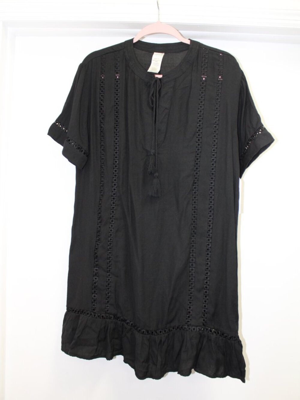NWT Time and Tru Black Boho Ruffle Cover Up Dress M 8-10